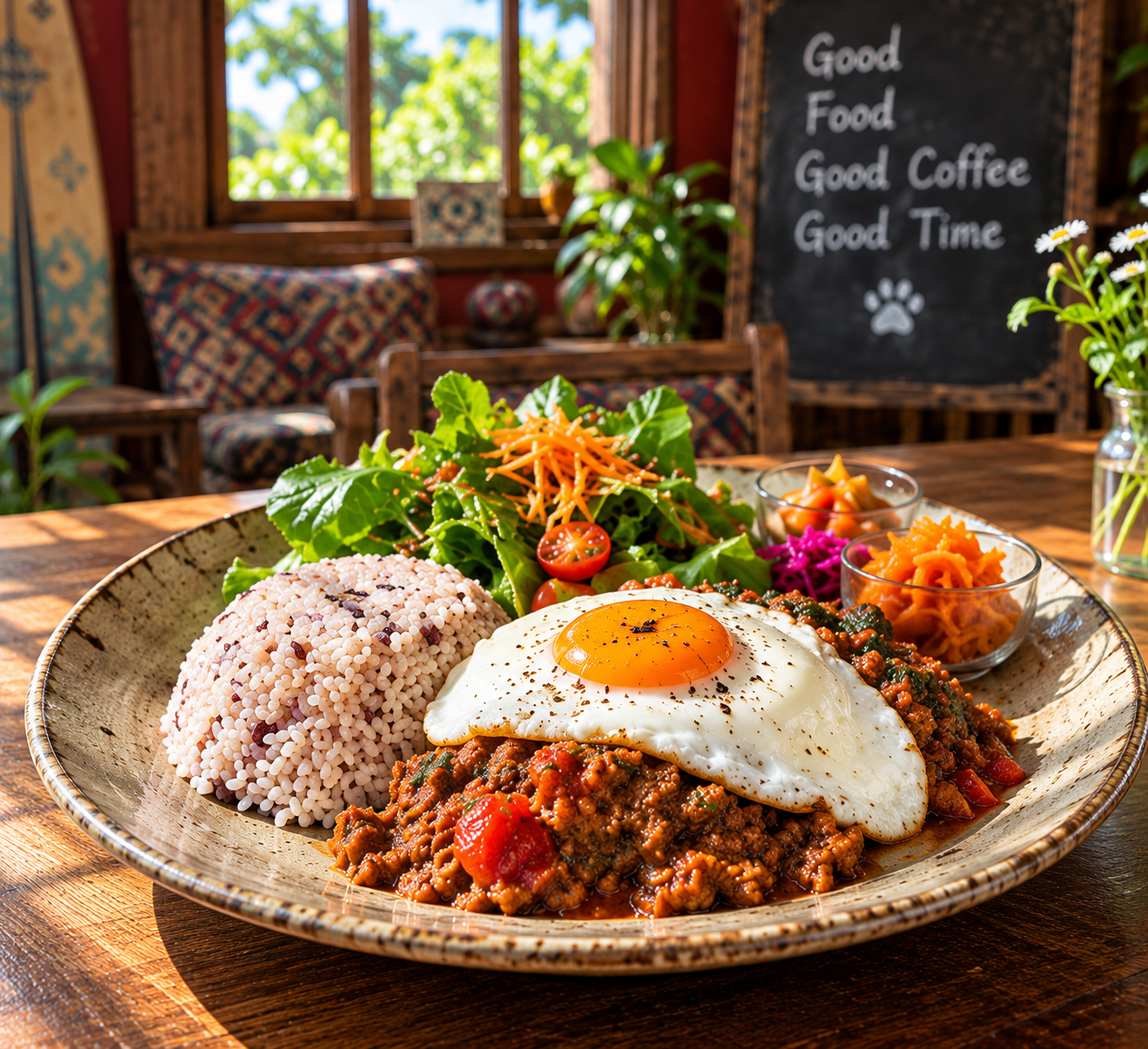 カレーと野菜を盛り付けた一皿